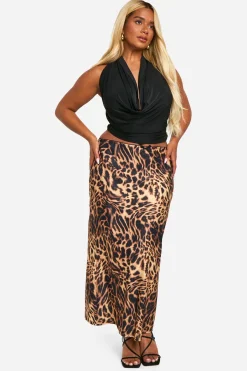 boohoo Plus Leopard Jupe midaxi tressée extensible à imprimé léopard avec bordure nœud<Femme Jupes|Jupes