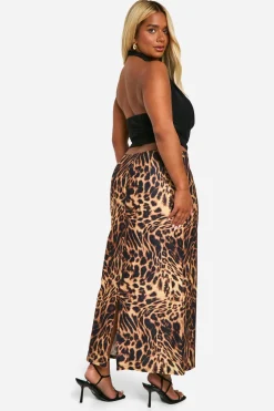 boohoo Plus Leopard Jupe midaxi tressée extensible à imprimé léopard avec bordure nœud<Femme Jupes|Jupes