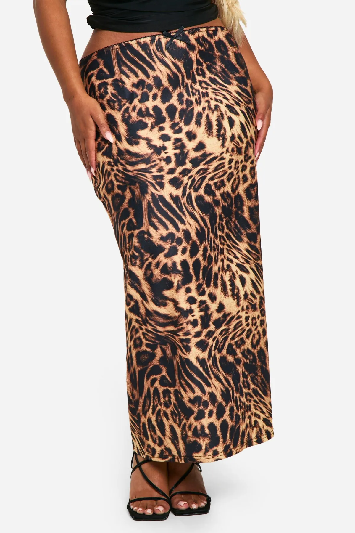 boohoo Plus Leopard Jupe midaxi tressée extensible à imprimé léopard avec bordure nœud<Femme Jupes|Jupes