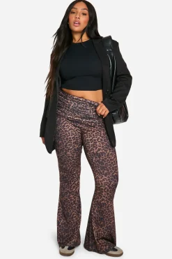 PLUS LEOPARD PANTALON FLARE À TAILLE RABAT