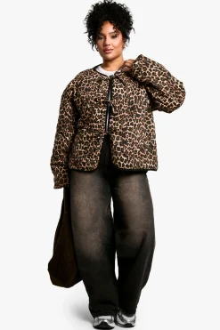 boohoo Plus Leopard Tie Detail Padded Jacket<Femme Looks Chocolat|Bombers