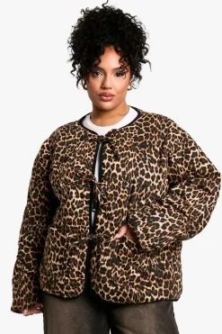 boohoo Plus Leopard Tie Detail Padded Jacket<Femme Looks Chocolat|Bombers