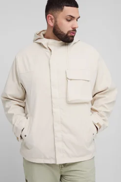 Plus Lightweight Hooded Parka Jacket In Stone