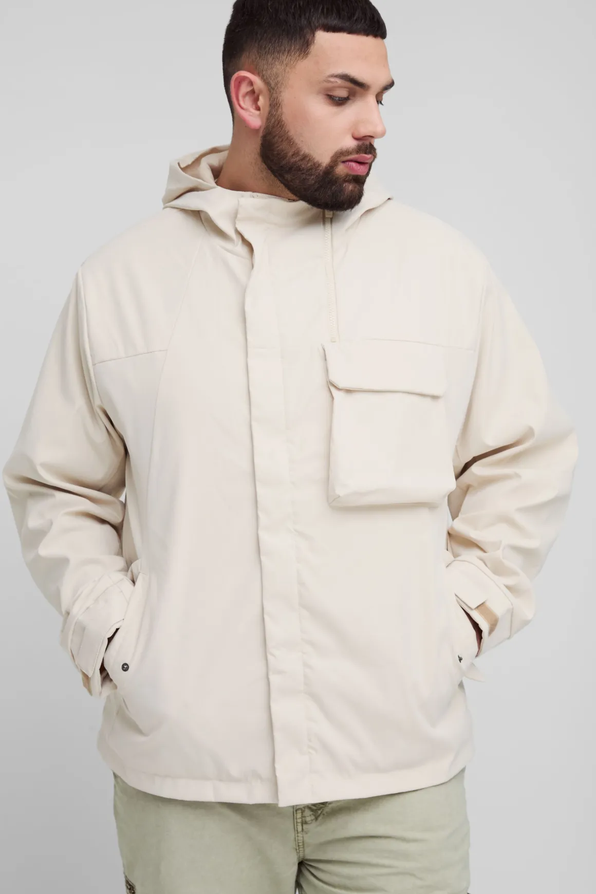 Plus Lightweight Hooded Parka Jacket In Stone