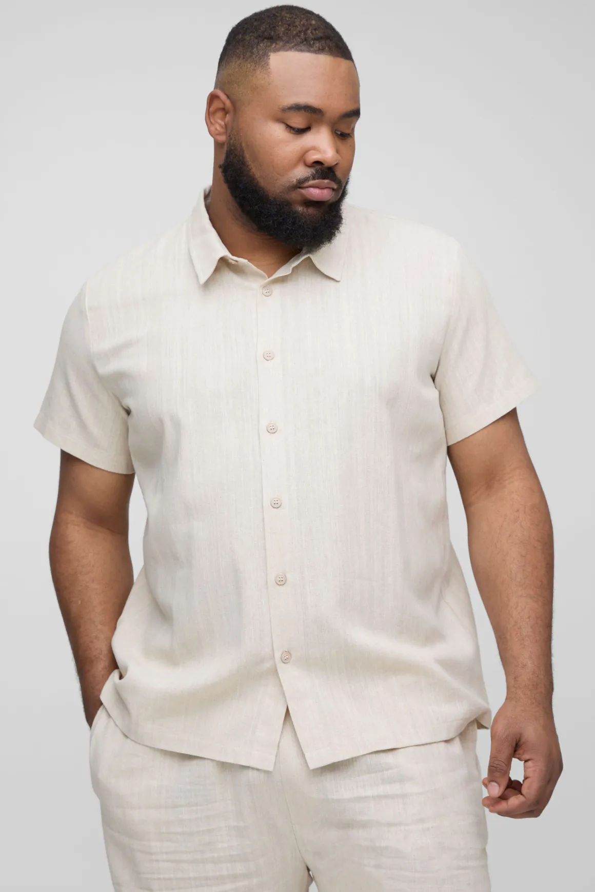 Plus Linen Chemise à manches courtes coupe régulière