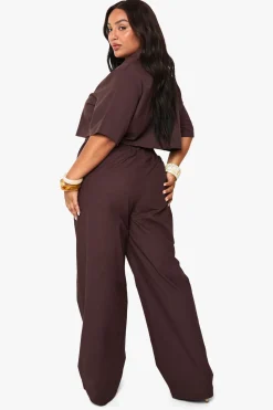 Plus Linen Longline Crop Shirt & Trouser Co Ord