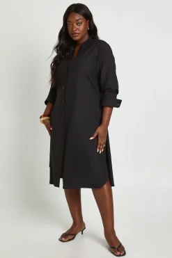 Plus Linen Look Midi Shirt Dress