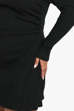 PLUS LONG SLEEVE RUCHED SIDE HIGH NECK SHIFT DRESS