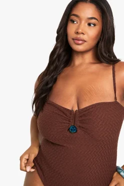 Plus maillot de bain bandeau grande taille avec finition froissée et détails en gemmes