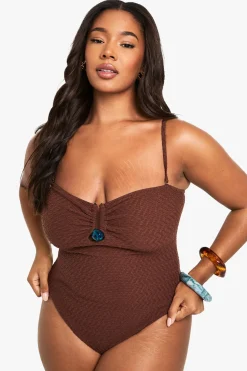 Plus maillot de bain bandeau grande taille avec finition froissée et détails en gemmes