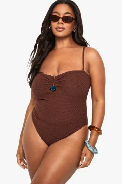 Plus maillot de bain bandeau grande taille avec finition froissée et détails en gemmes