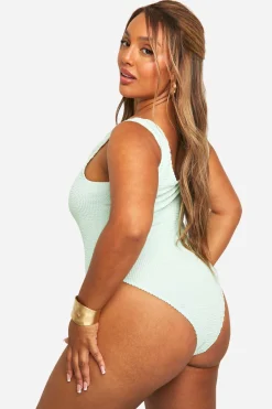boohoo Plus Maillot de bain grande taille effet froissé avec contrôle ventre<Femme Maillots De Bain|Tenues De Plage