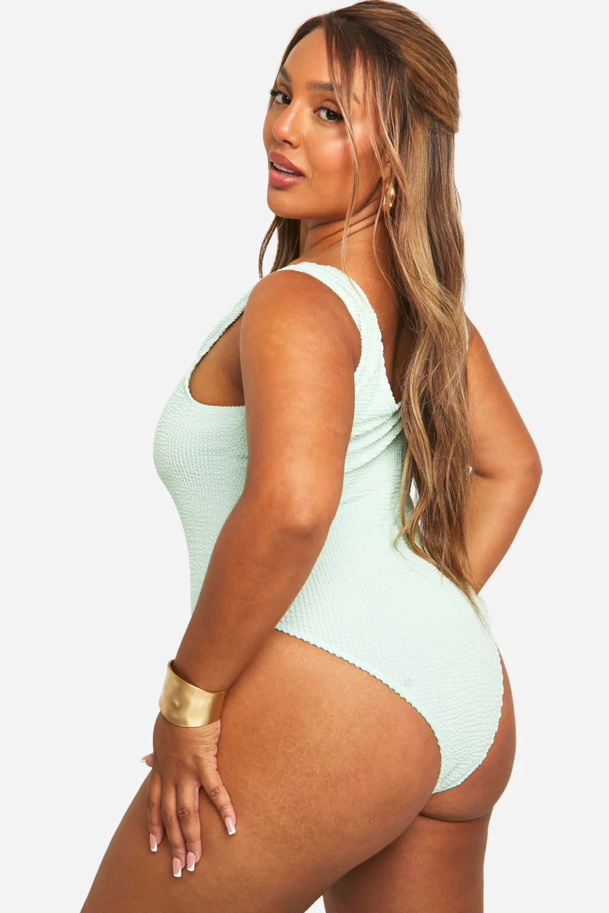 boohoo Plus Maillot de bain grande taille effet froissé avec contrôle ventre<Femme Maillots De Bain|Tenues De Plage