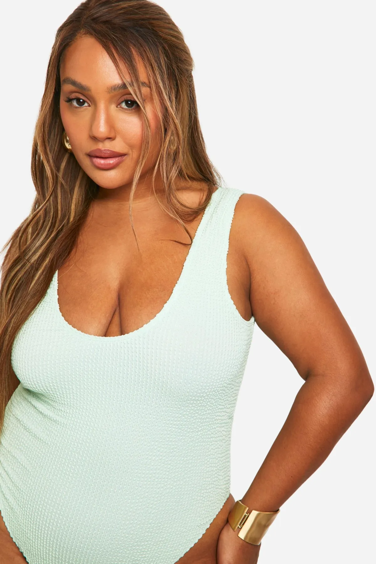 boohoo Plus Maillot de bain grande taille effet froissé avec contrôle ventre<Femme Maillots De Bain|Tenues De Plage