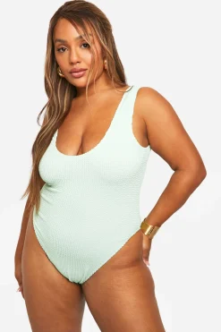 boohoo Plus Maillot de bain grande taille effet froissé avec contrôle ventre<Femme Maillots De Bain|Tenues De Plage