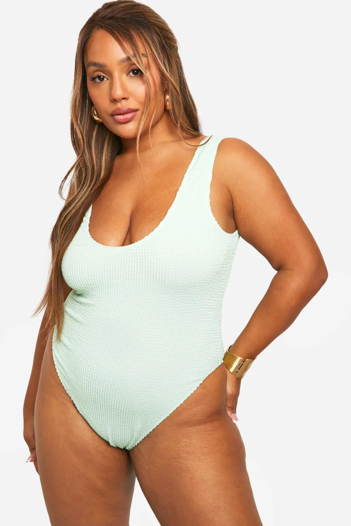 boohoo Plus Maillot de bain grande taille effet froissé avec contrôle ventre<Femme Maillots De Bain|Tenues De Plage