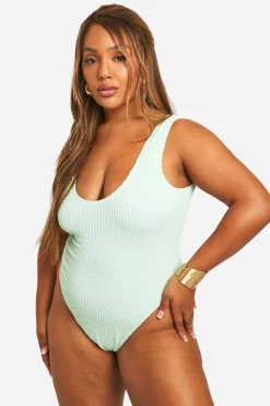 boohoo Plus Maillot de bain grande taille effet froissé avec contrôle ventre<Femme Maillots De Bain|Tenues De Plage