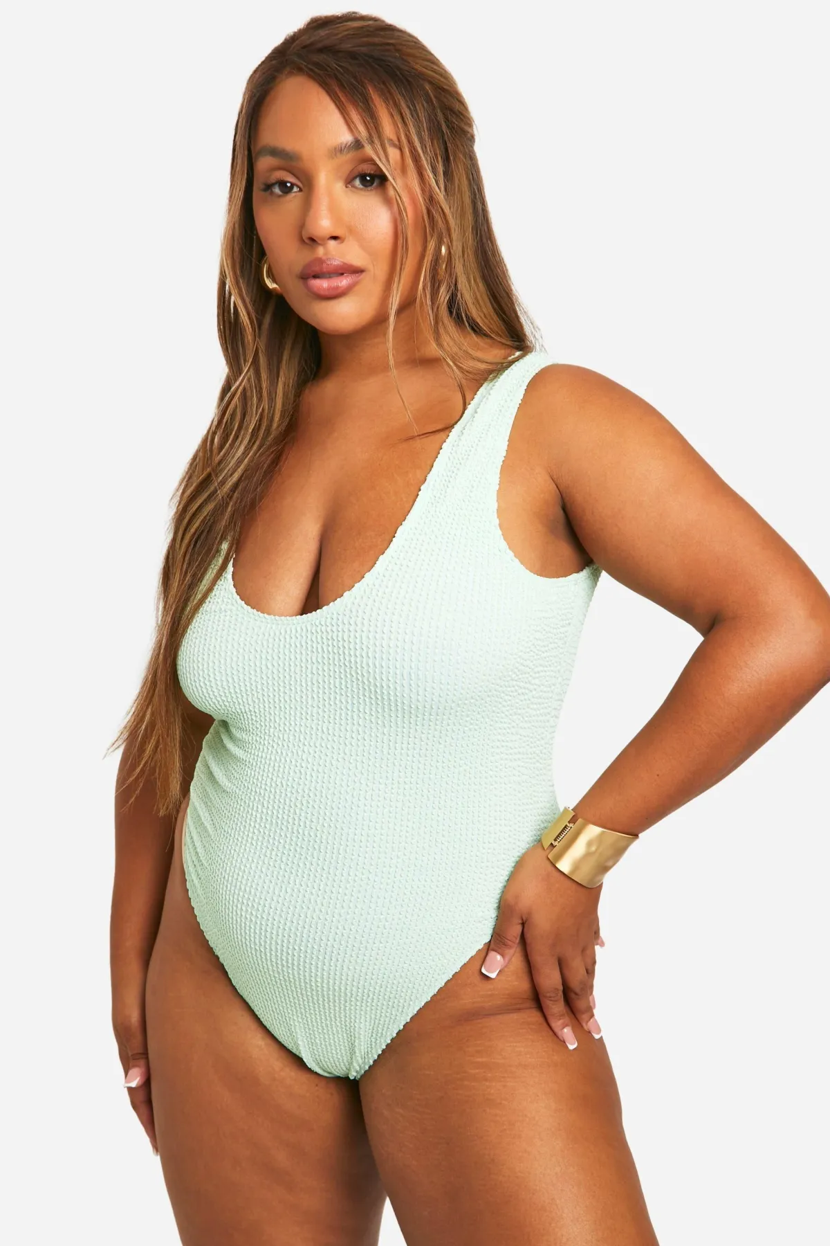 boohoo Plus Maillot de bain grande taille effet froissé avec contrôle ventre<Femme Maillots De Bain|Tenues De Plage