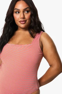 Plus Maillot de bain seersucker rayé à encolure échancrée