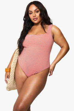 Plus Maillot de bain seersucker rayé à encolure échancrée