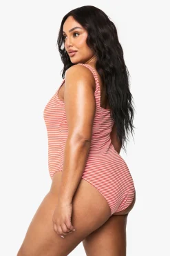 Plus Maillot de bain seersucker rayé à encolure échancrée