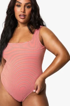 Plus Maillot de bain seersucker rayé à encolure échancrée