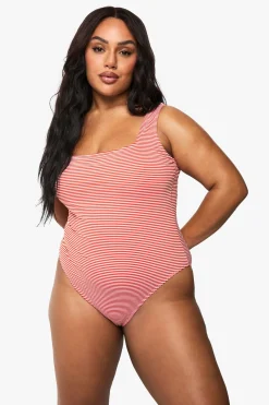 Plus Maillot de bain seersucker rayé à encolure échancrée