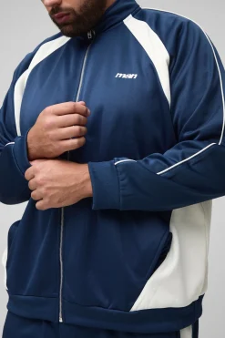 Plus Man, coupe régulière en tricot à blocs de couleurs, col cheminée, haut de survêtement