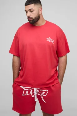 Plus Man Star Puff Print T-Shirt Oversized et short en jersey décontracté