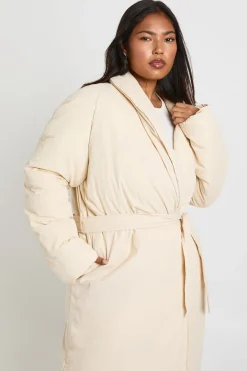 Plus Manteau Doudoune Matelassé Ceinturé