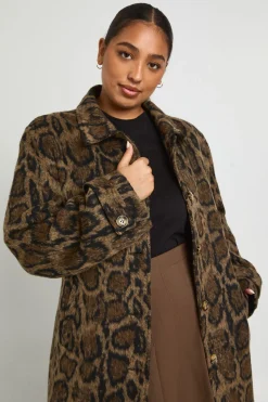 boohoo Plus manteau en laine au look imprimé<Femme Imprimé Léopard|Vestes & Manteaux