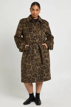 boohoo Plus manteau en laine au look imprimé<Femme Imprimé Léopard|Vestes & Manteaux