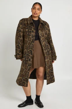 boohoo Plus manteau en laine au look imprimé<Femme Imprimé Léopard|Vestes & Manteaux