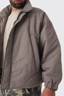 boohooMAN Plus manteau rembourré à col entonnoir, ample et boxy en<Homme Vestes & Manteaux Grande Taille|Tout Afficher