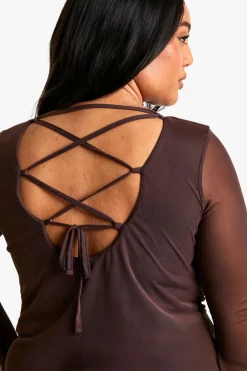 Plus Mesh Ruffle Flared Sleeve Smock Dress