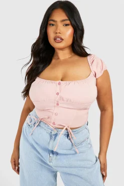 Plus Milkmaid Top Corset Bengaline à manches bouffantes