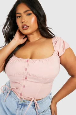 Plus Milkmaid Top Corset Bengaline à manches bouffantes