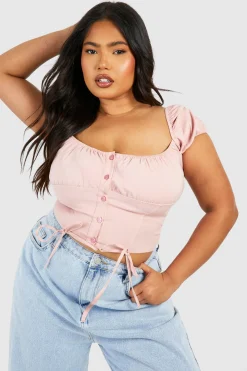Plus Milkmaid Top Corset Bengaline à manches bouffantes