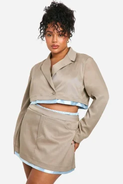 Plus Mini-Jupe Grande Taille Satin avec Ceinture en Satin Contrastante