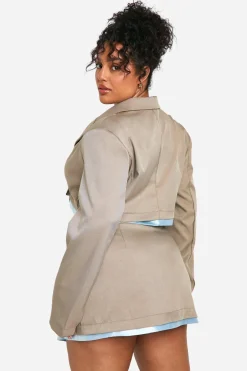 Plus Mini-Jupe Grande Taille Satin avec Ceinture en Satin Contrastante