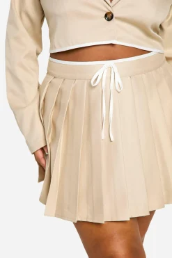 boohoo Plus Mini-Jupe Plissée Grande Taille à Bande Contrastée<Femme Tailleurs|Ensembles