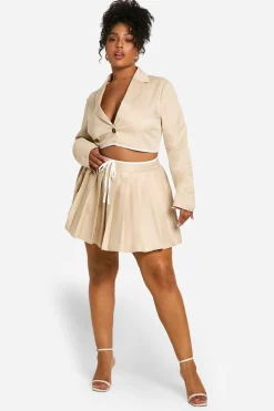 boohoo Plus Mini-Jupe Plissée Grande Taille à Bande Contrastée<Femme Tailleurs|Ensembles