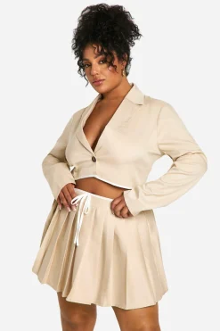boohoo Plus Mini-Jupe Plissée Grande Taille à Bande Contrastée<Femme Tailleurs|Ensembles