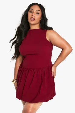 boohoo Plus mini robe bengaline froncée à ourlet bulle<Femme Robes Patineuses|Robes