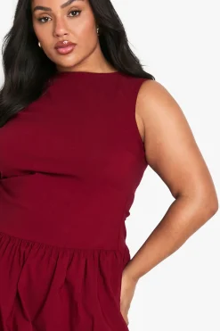 boohoo Plus mini robe bengaline froncée à ourlet bulle<Femme Robes Patineuses|Robes