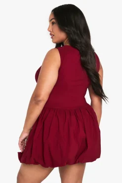 boohoo Plus mini robe bengaline froncée à ourlet bulle<Femme Robes Patineuses|Robes