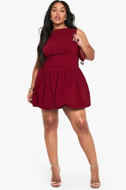 boohoo Plus mini robe bengaline froncée à ourlet bulle<Femme Robes Patineuses|Robes