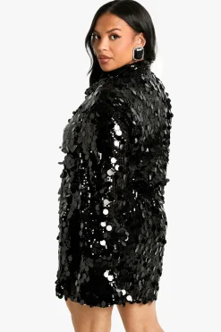 boohoo Plus Mini Robe à Paillettes avec Décolleté Plongeant et Détail de Col<Femme Robes À Manches Longues|Robes