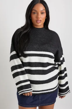 Plus Mixed Stripe Oversized Jumper devient Pull-over oversize à rayures mixtes