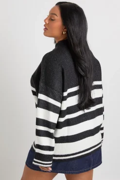 Plus Mixed Stripe Oversized Jumper devient Pull-over oversize à rayures mixtes